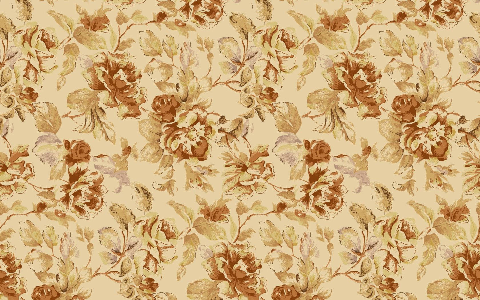 Vintage Floral Pattern, brown and beige roses, leaves, HD Desktop Wallpaper