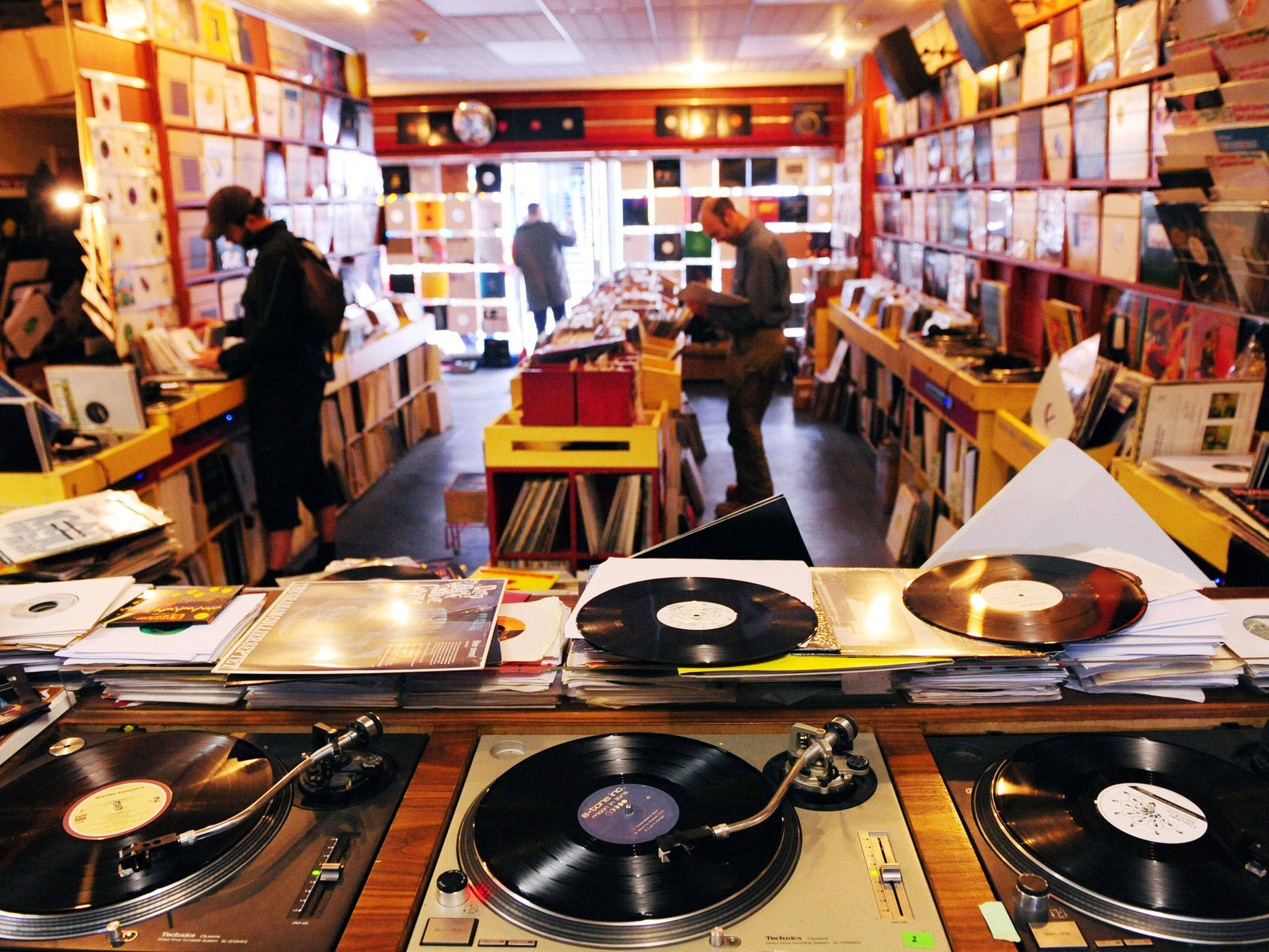 record store, vinyl records, turntables, Full HD Desktop Wallpaper