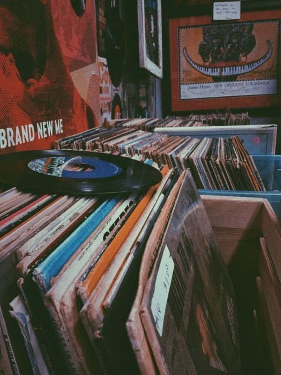 90s aesthetic, grunge music, vinyl albums, SD Phone Wallpaper