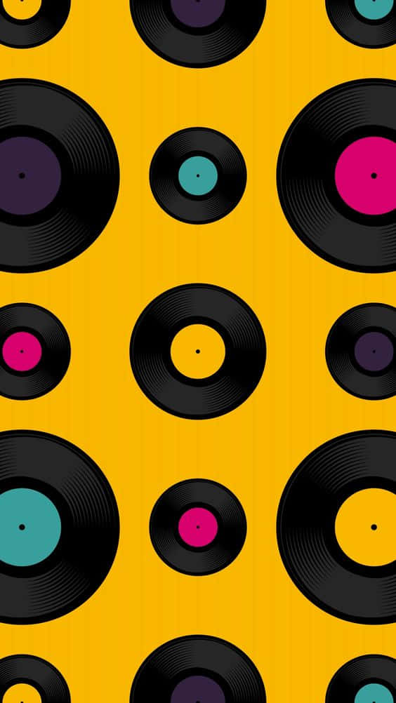 vinyl record, yellow, black, SD Phone Wallpaper