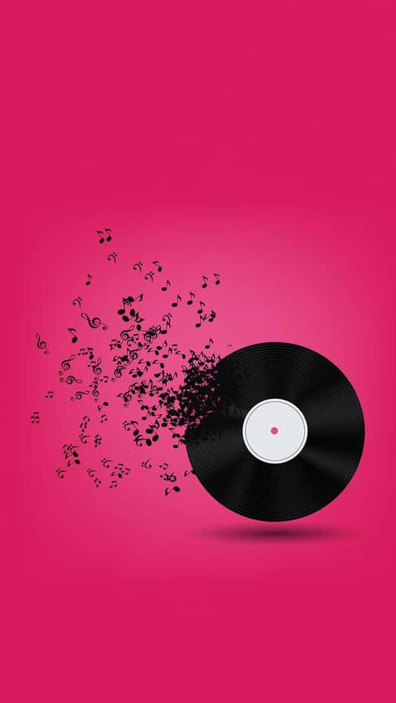 vinyl record, musical notes, black, SD Phone Wallpaper