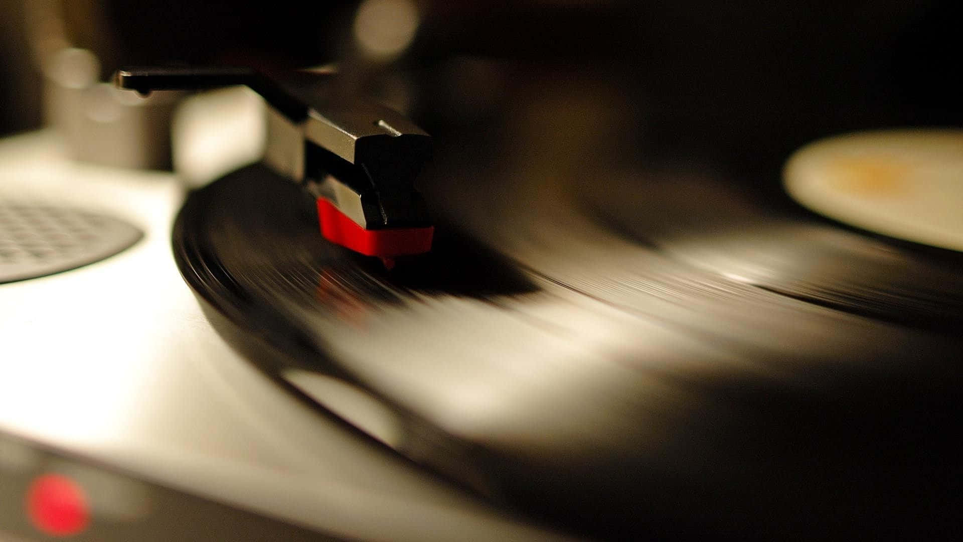vinyl record, red-tipped stylus, grooves, Full HD Desktop Wallpaper