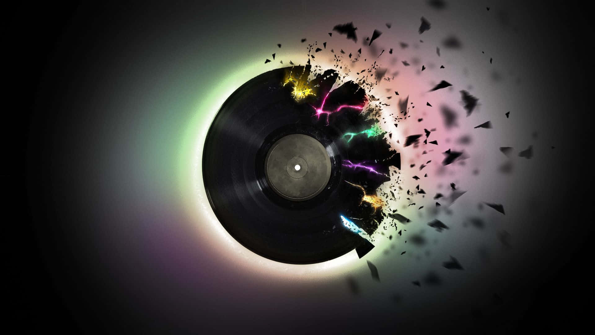 vinyl record, neon lightning, gradient halo, Full HD Desktop Wallpaper