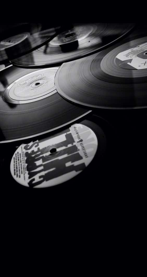 vinyl record, black and white, stacked, SD Phone Wallpaper