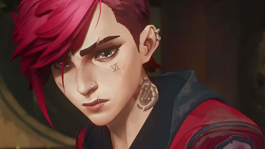 Violet Arcane, vibrant red hair, tattoos, SD Desktop Wallpaper