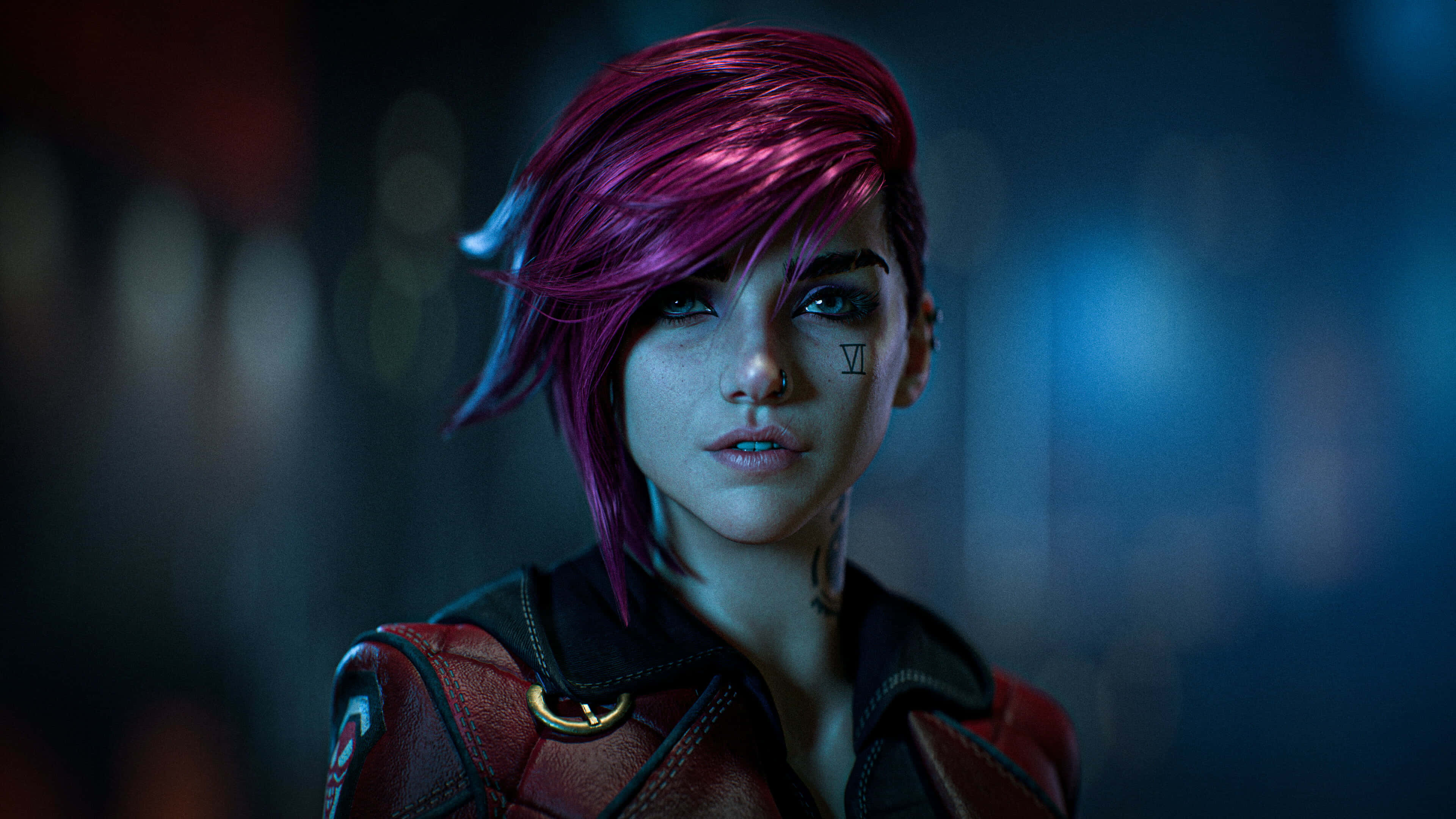 Violet Arcane, magenta hair, Roman numeral tattoo, 4K Desktop Wallpaper