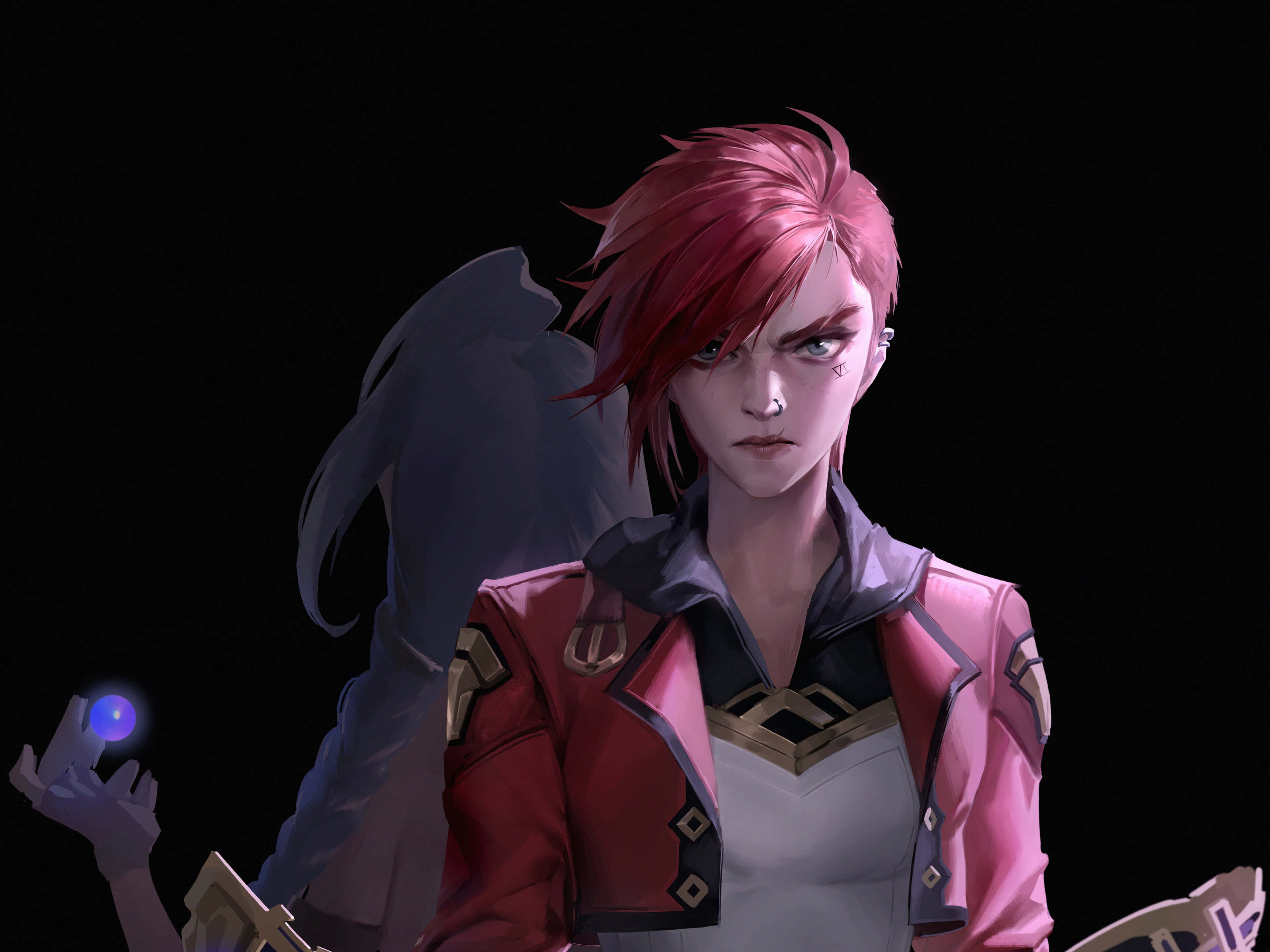 Violet Arcane, red hair, dark wings, 4K Desktop Wallpaper