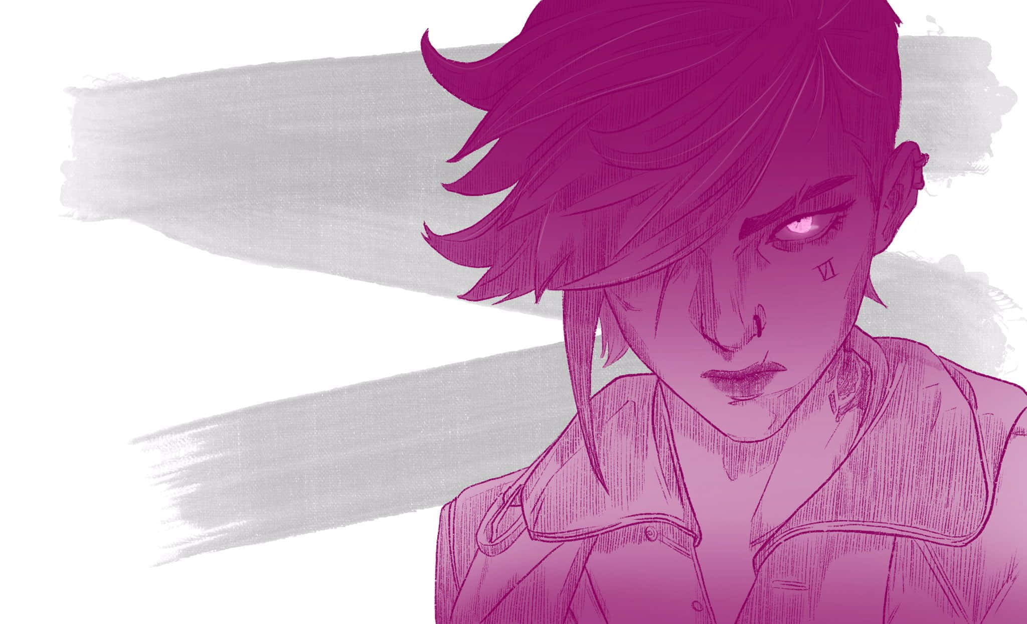 Violet Arcane, magenta hair, glowing eyes, Full HD Desktop Wallpaper
