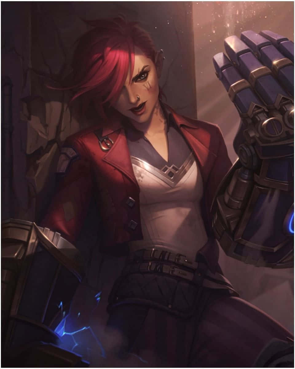 Violet Arcane, red-haired warrior, red jacket, SD Phone Wallpaper