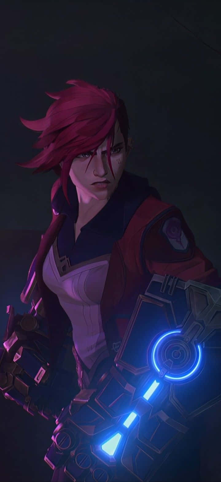 red hair, blue lights, futuristic armor, HD Phone Wallpaper