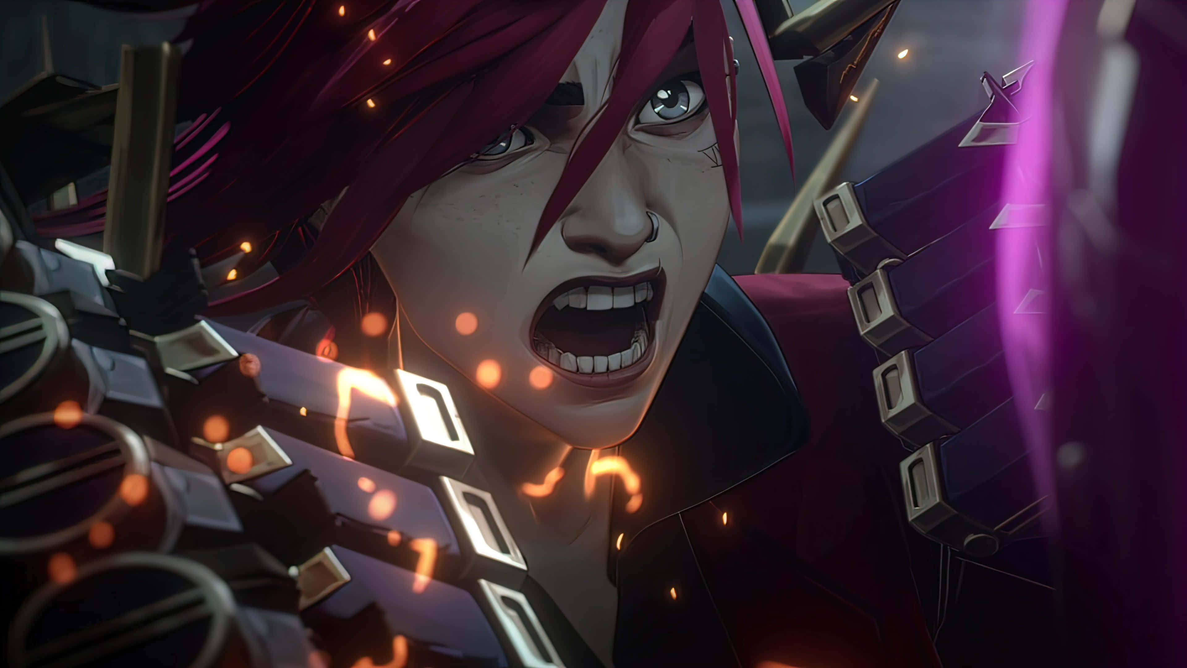 Violet Arcane, angry face, red hair, 4K Desktop Wallpaper