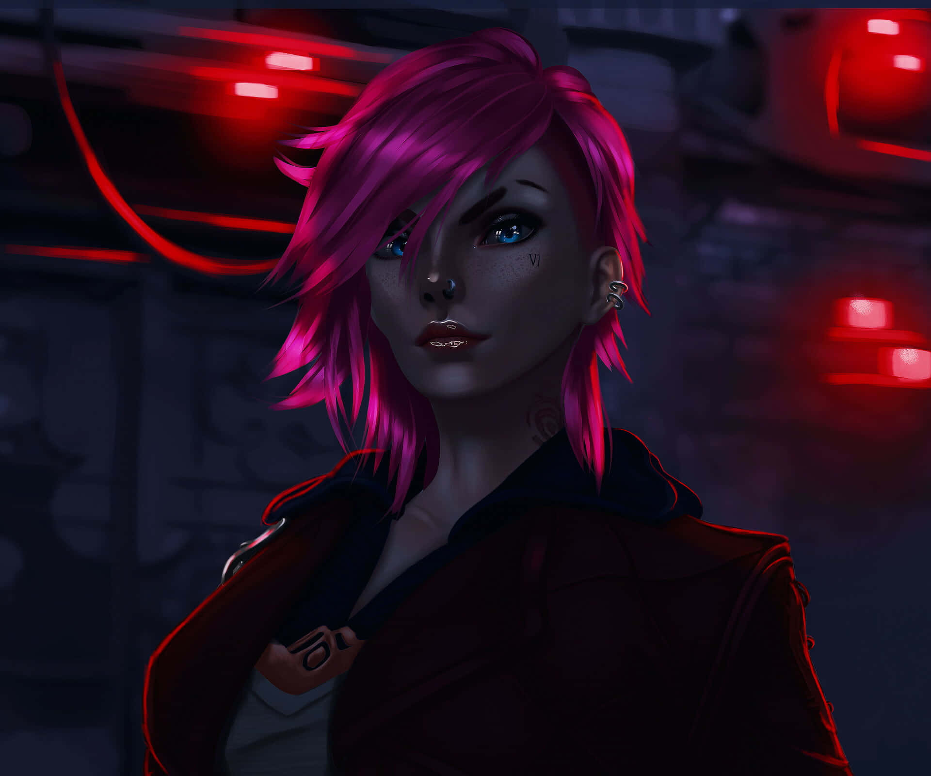 Violet Arcane, cyberpunk anime girl, vibrant pink hair, Full HD Desktop Wallpaper