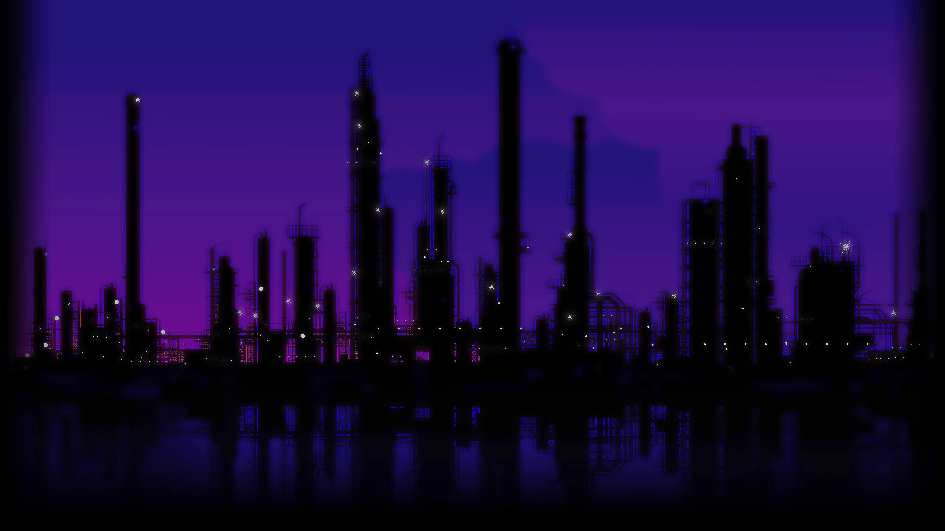 Violet Cityscape, skyscrapers, silhouette, Full HD Desktop Wallpaper