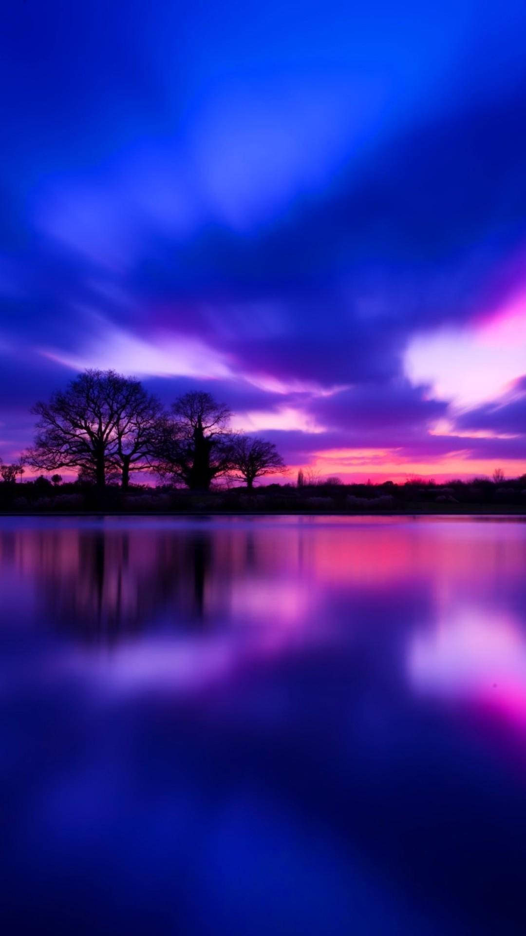 Violet, orange sky, twilight sky, Full HD Phone Wallpaper