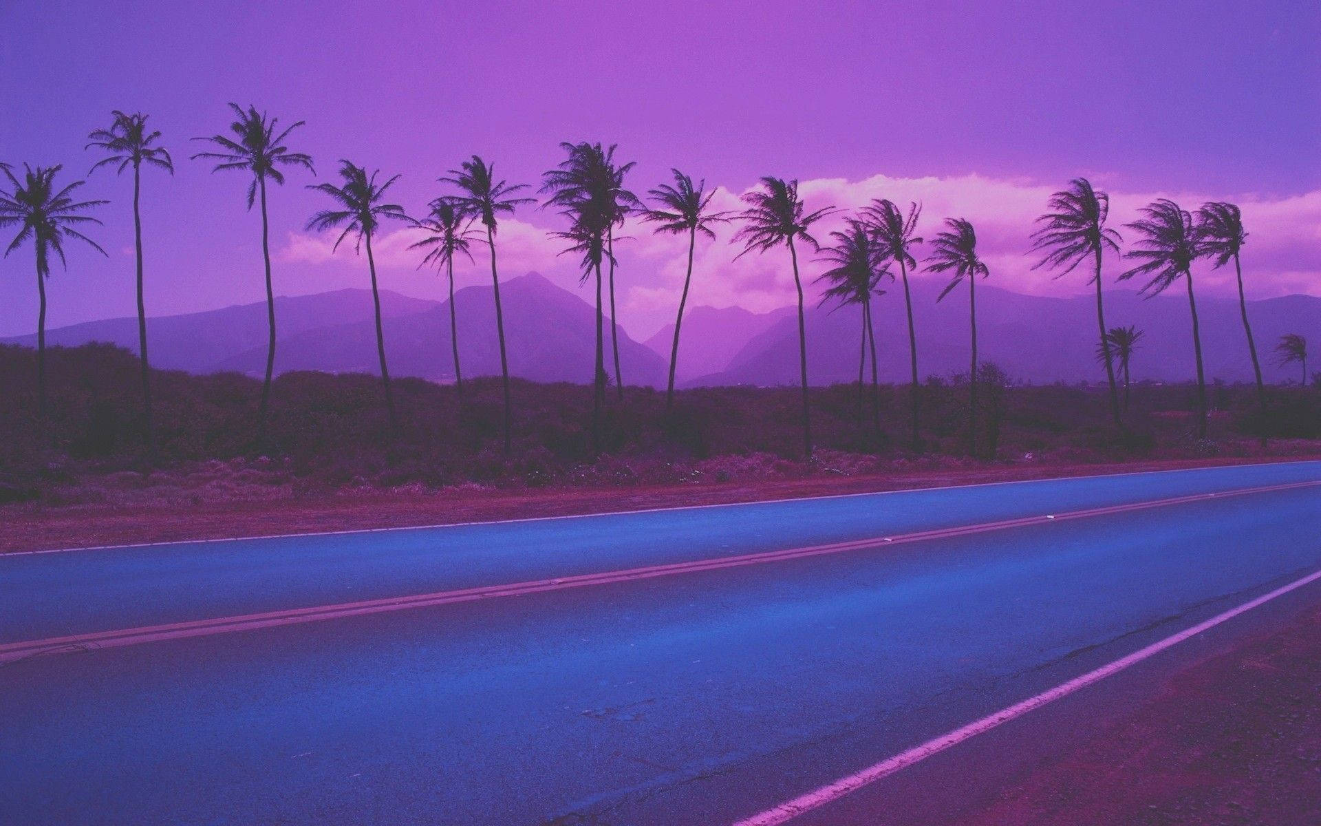 violet, countryside, glowing blue highway, Full HD Desktop Wallpaper