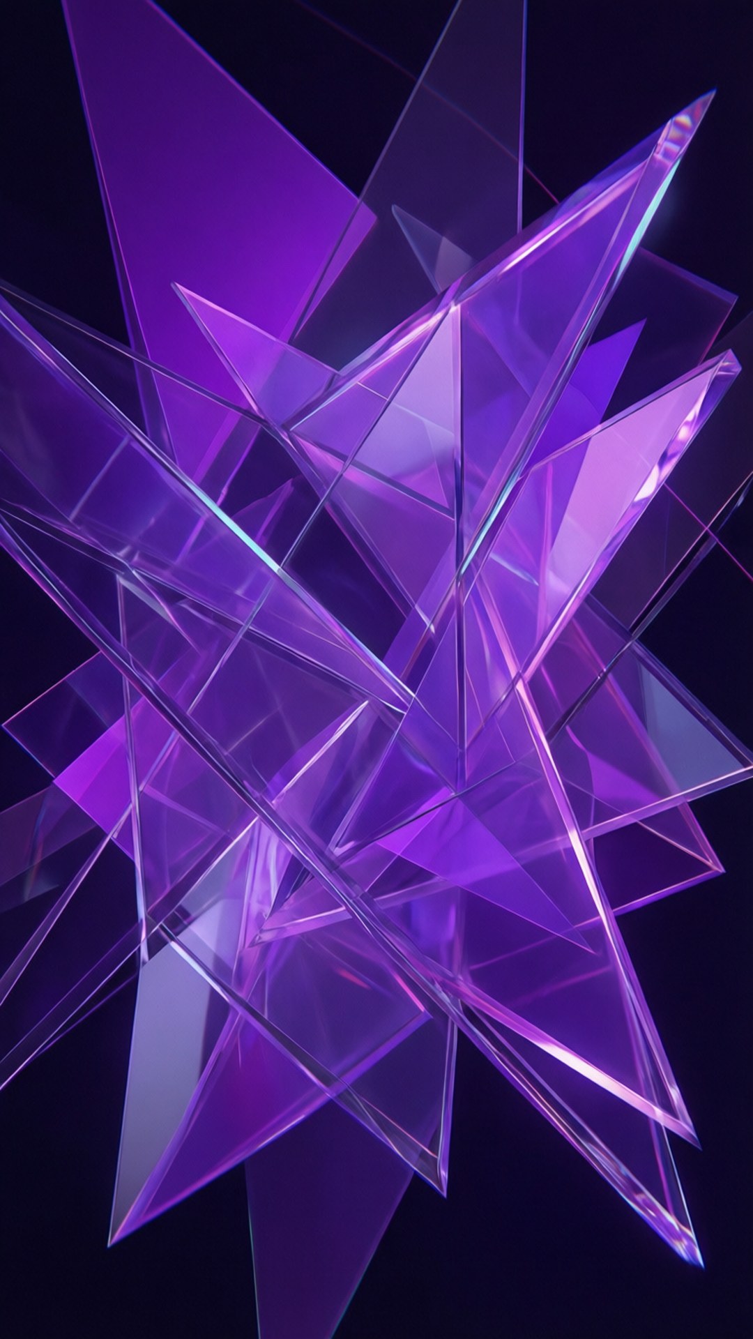 neon violet, geometric sculpture, transparent triangular prisms, Full HD Phone Wallpaper