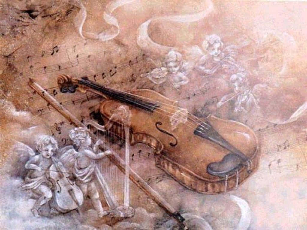 Violin, Angels, Harp, SD Desktop Wallpaper