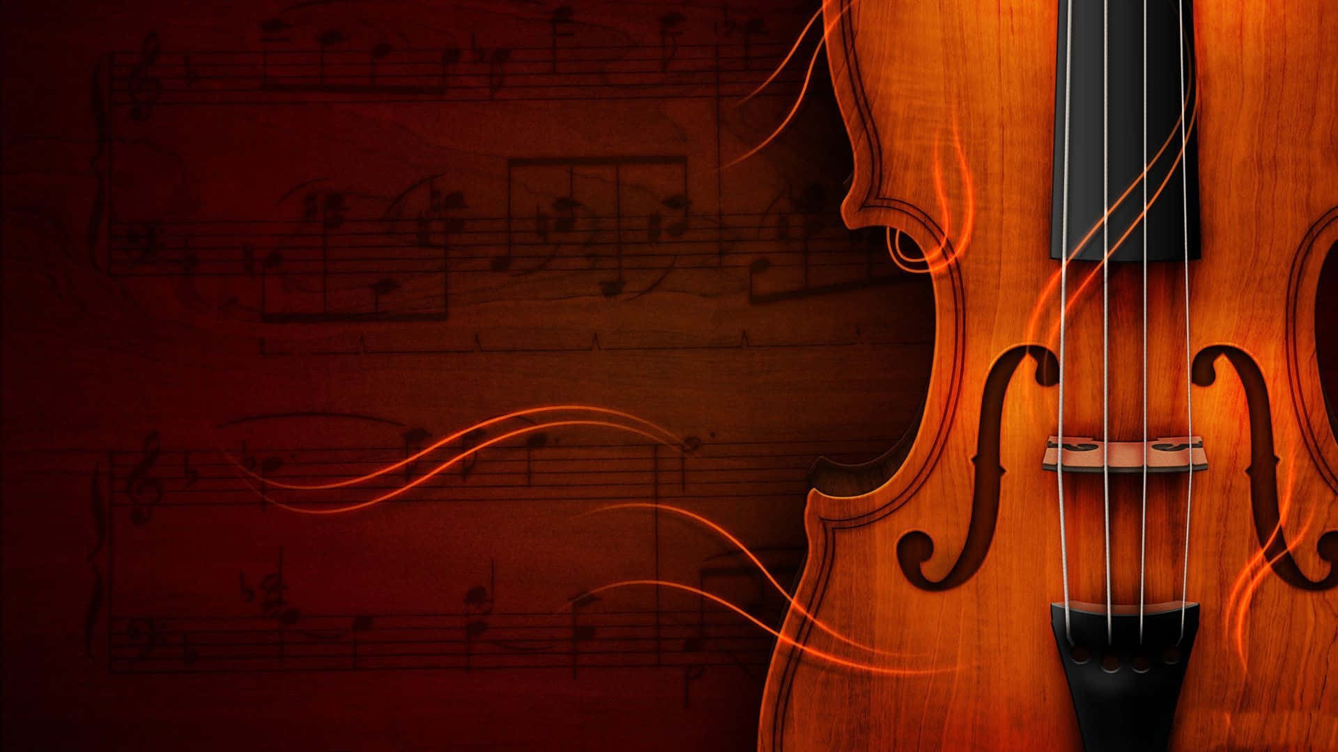 violin, glowing orange swirls, faded musical notes, Full HD Desktop Wallpaper