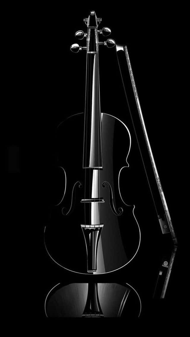 black violin, bow, pure black background, SD Phone Wallpaper