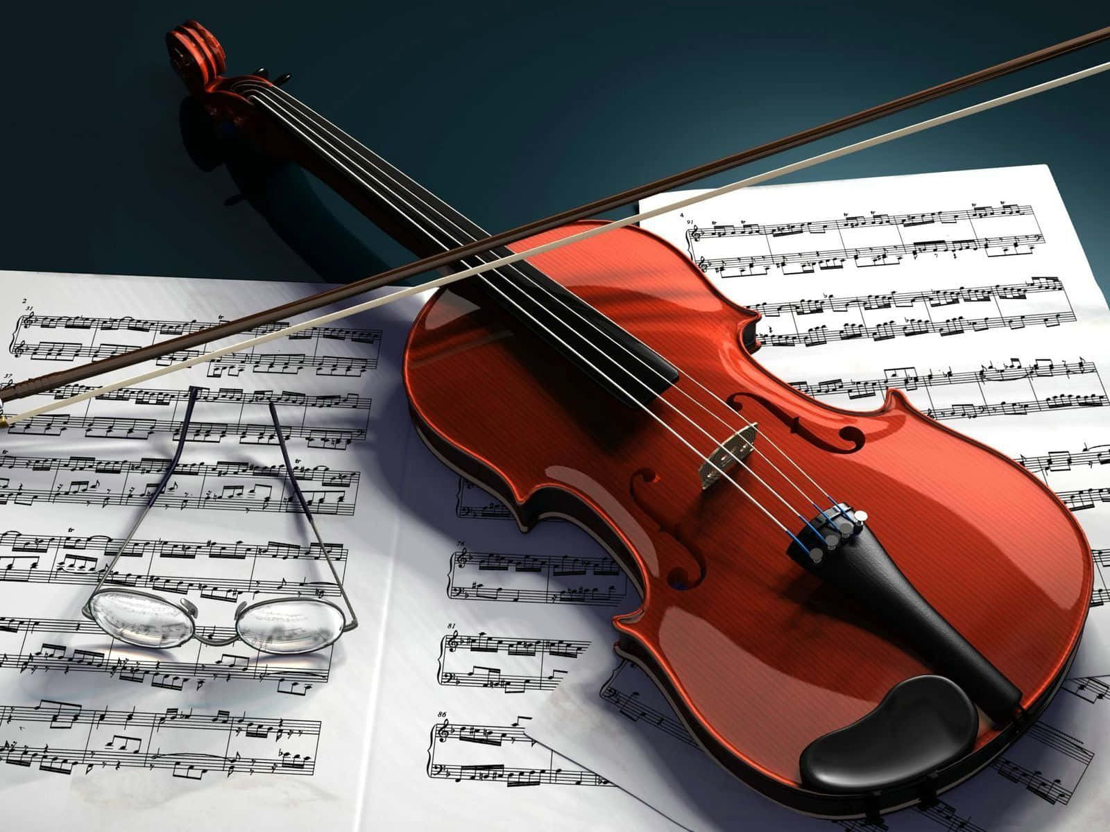 violin, glossy red, sheet music, HD Desktop Wallpaper
