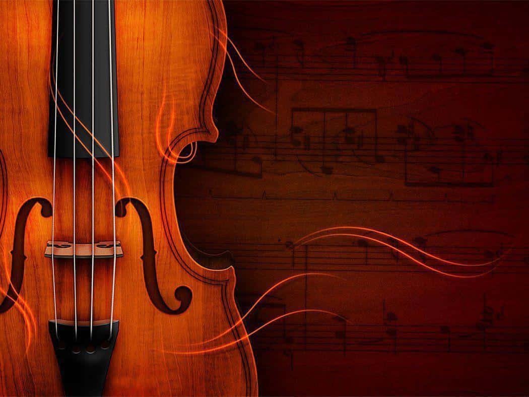 violin, glowing orange lines, musical notes, SD Desktop Wallpaper