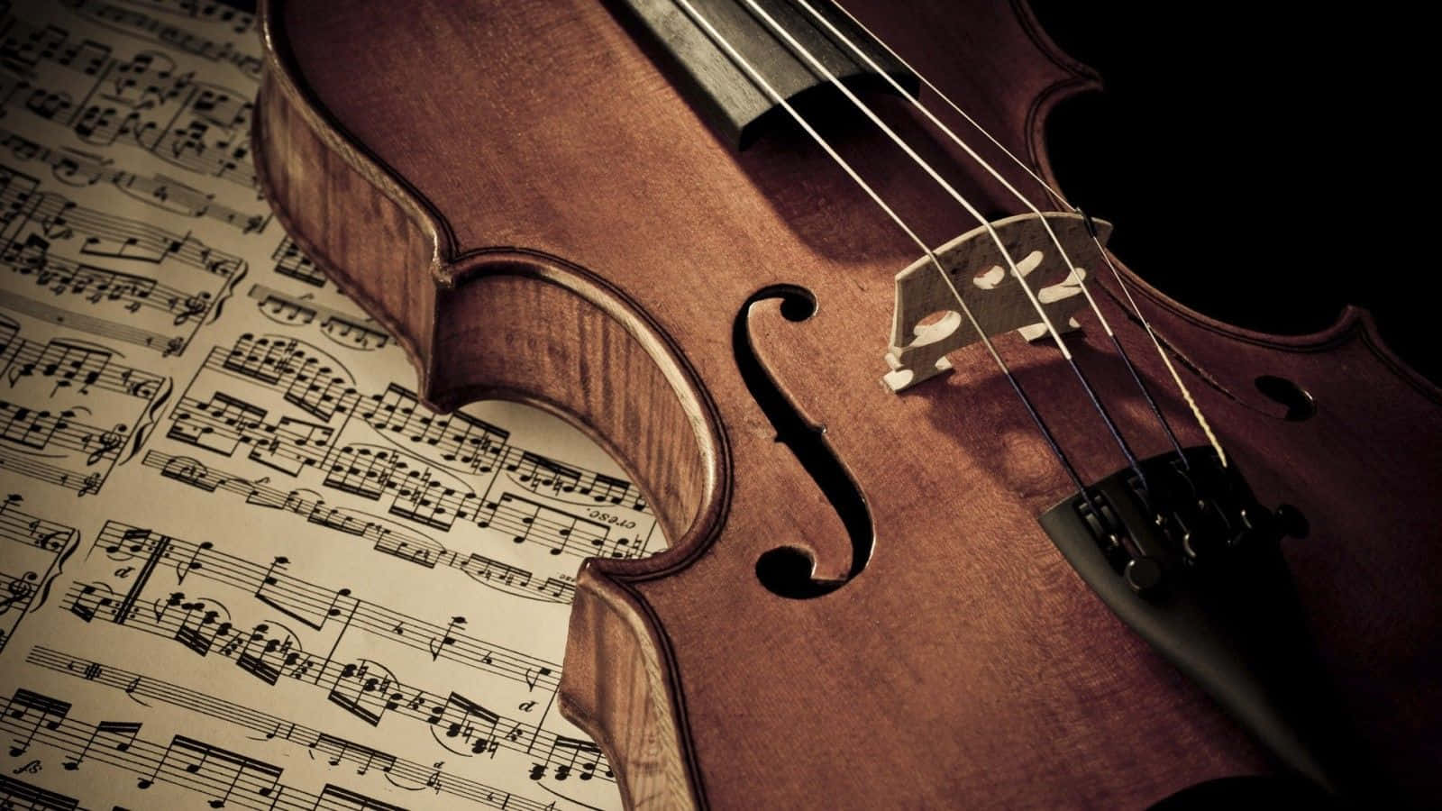 wooden violin, aged sheet music, warm lighting, HD Desktop Wallpaper