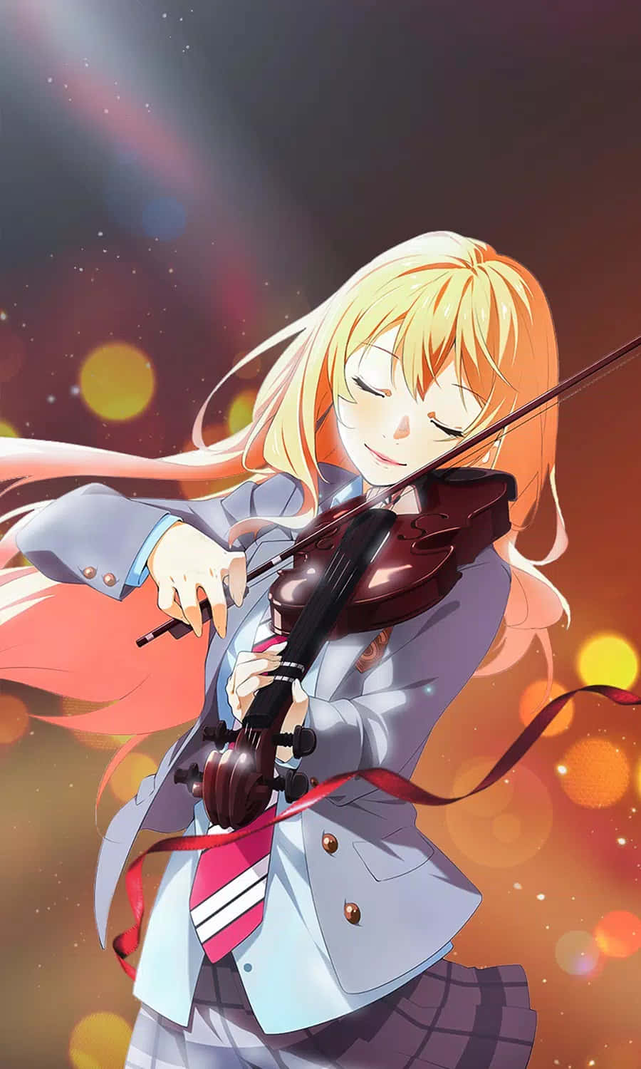 anime girl, flowing blonde hair, violin, HD Phone Wallpaper