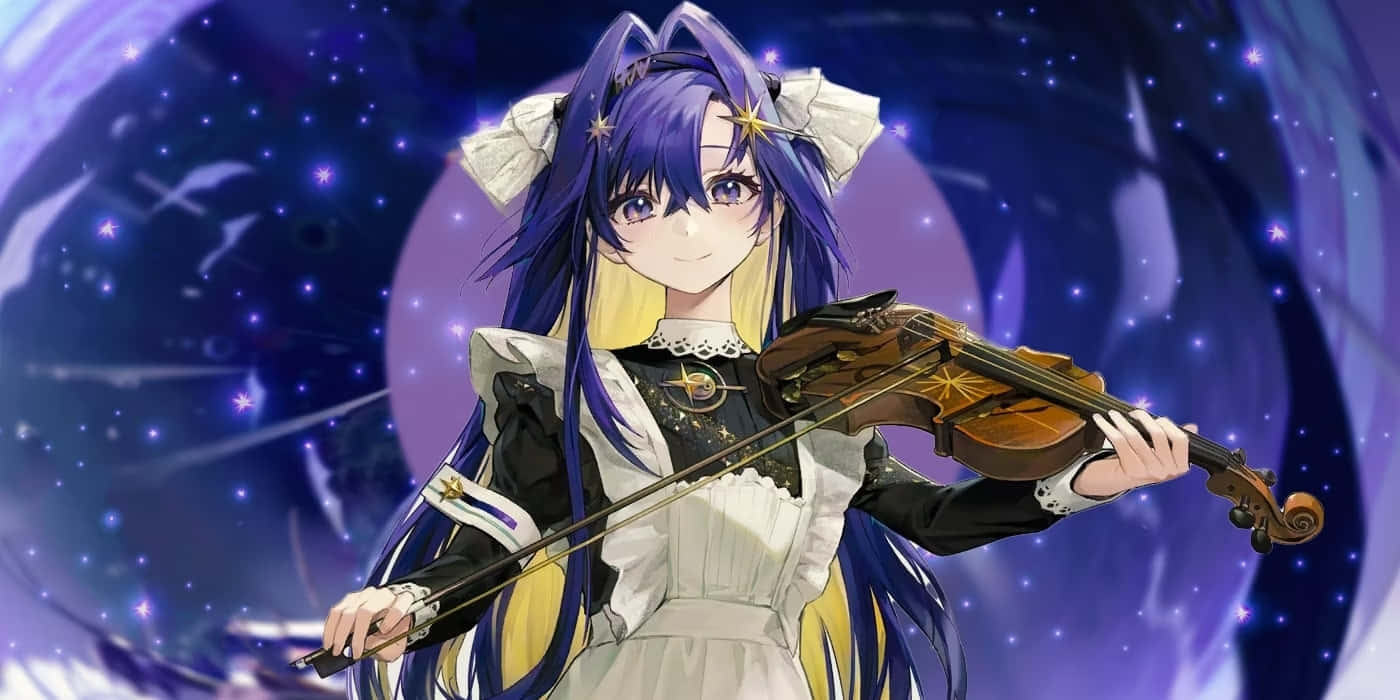anime violinist, purple-haired, maid outfit, HD Desktop Wallpaper