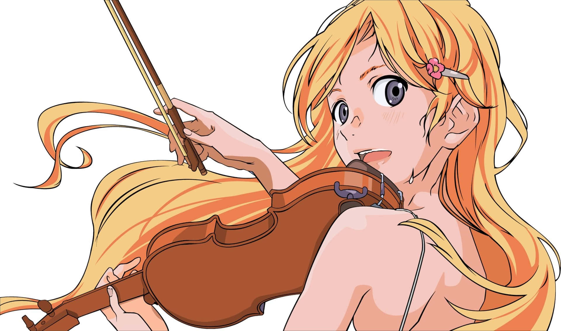 blonde anime girl, violin, flowing blonde hair, Full HD Desktop Wallpaper
