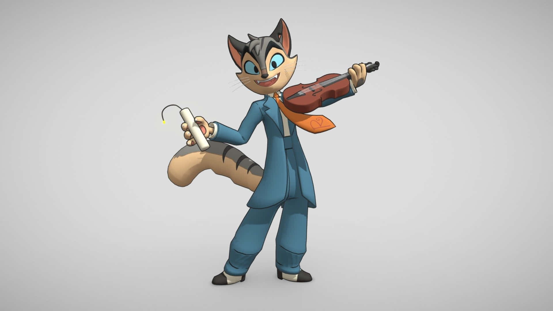 animated cat, violin, blue suit, Full HD Desktop Wallpaper