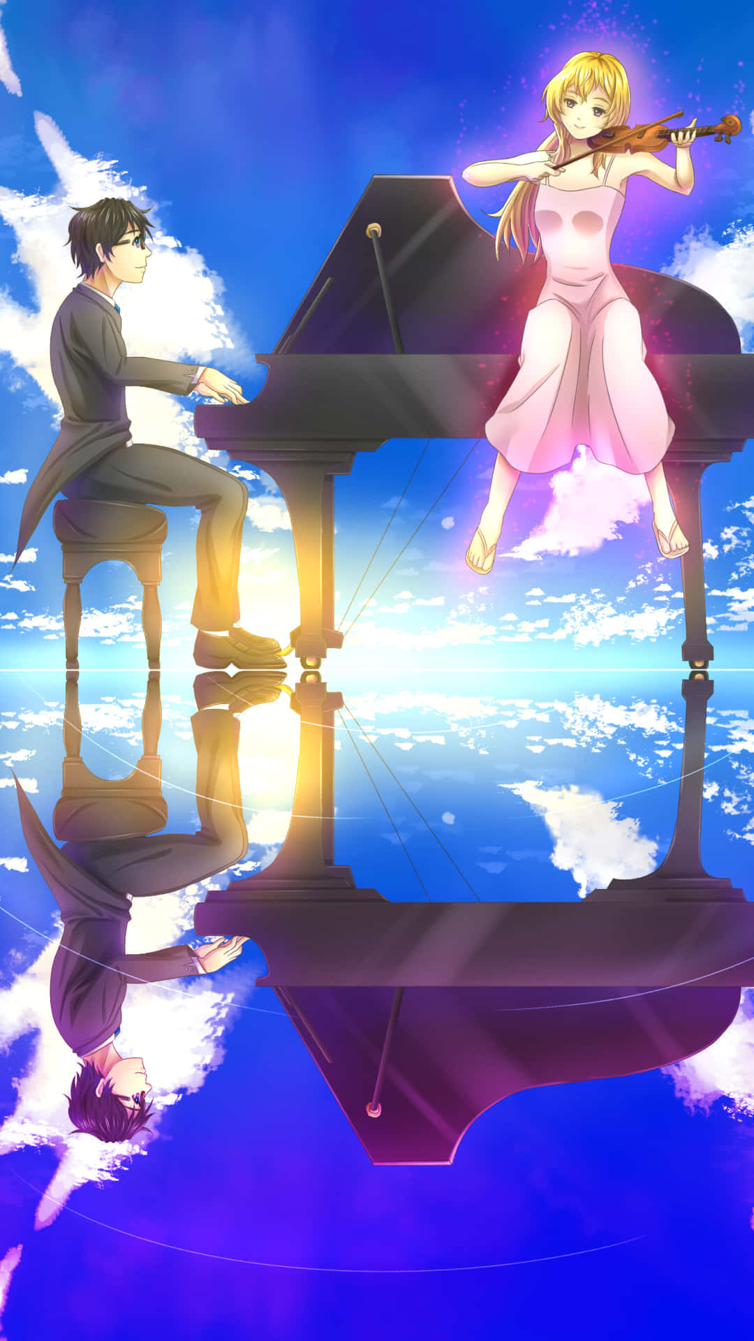 piano, violin, young man, Full HD Phone Wallpaper