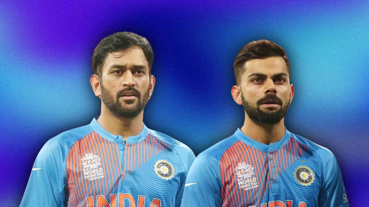 Virat Kohli, Dhoni, blue and red jerseys, HD Desktop Wallpaper