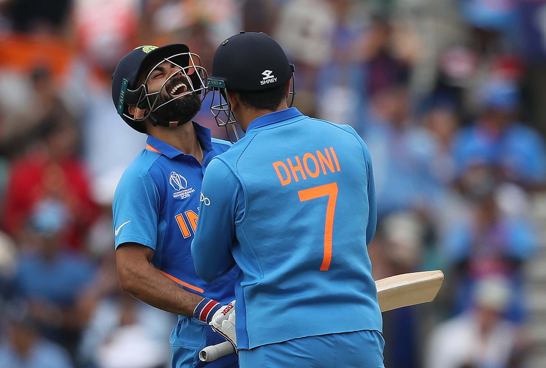 Virat Kohli, Dhoni, blue uniforms, Full HD Desktop Wallpaper