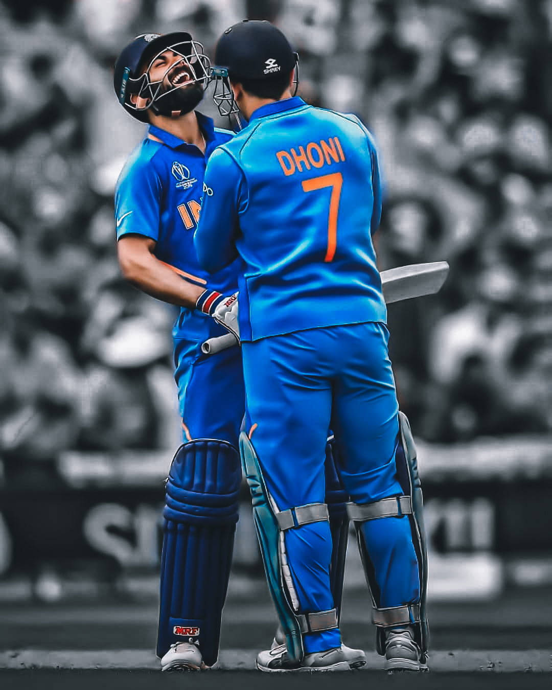 Virat Kohli, Dhoni, blue uniforms, HD Phone Wallpaper