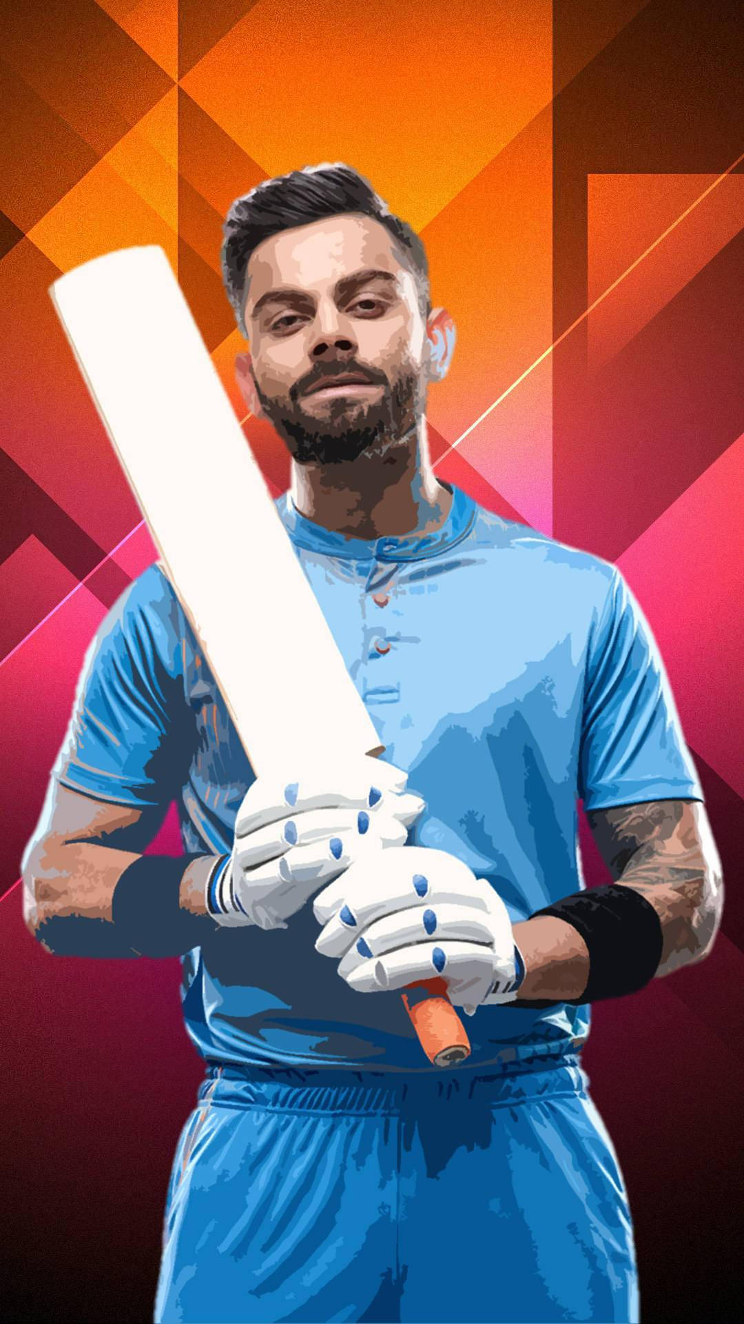 Virat Kohli, bat, vibrant orange, Full HD Phone Wallpaper