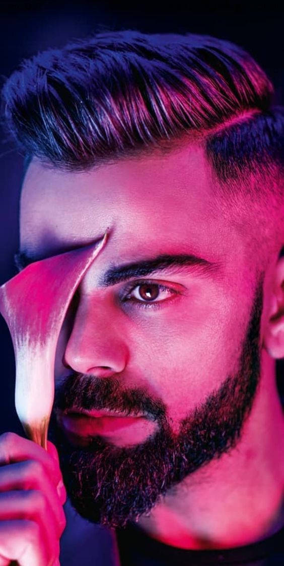 Virat Kohli, pink calla lily, neon pink and blue lighting, SD Phone Wallpaper