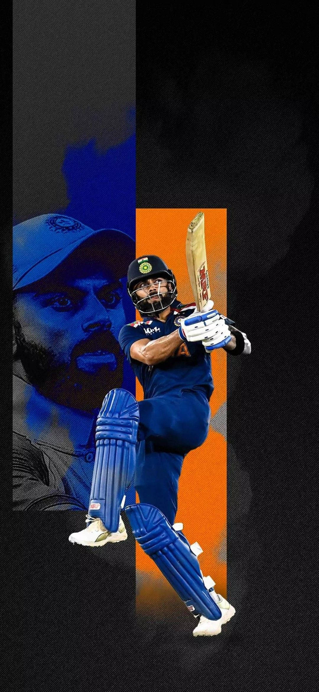 Virat Kohli, blue gear, orange and blue abstract background, Full HD Phone Wallpaper