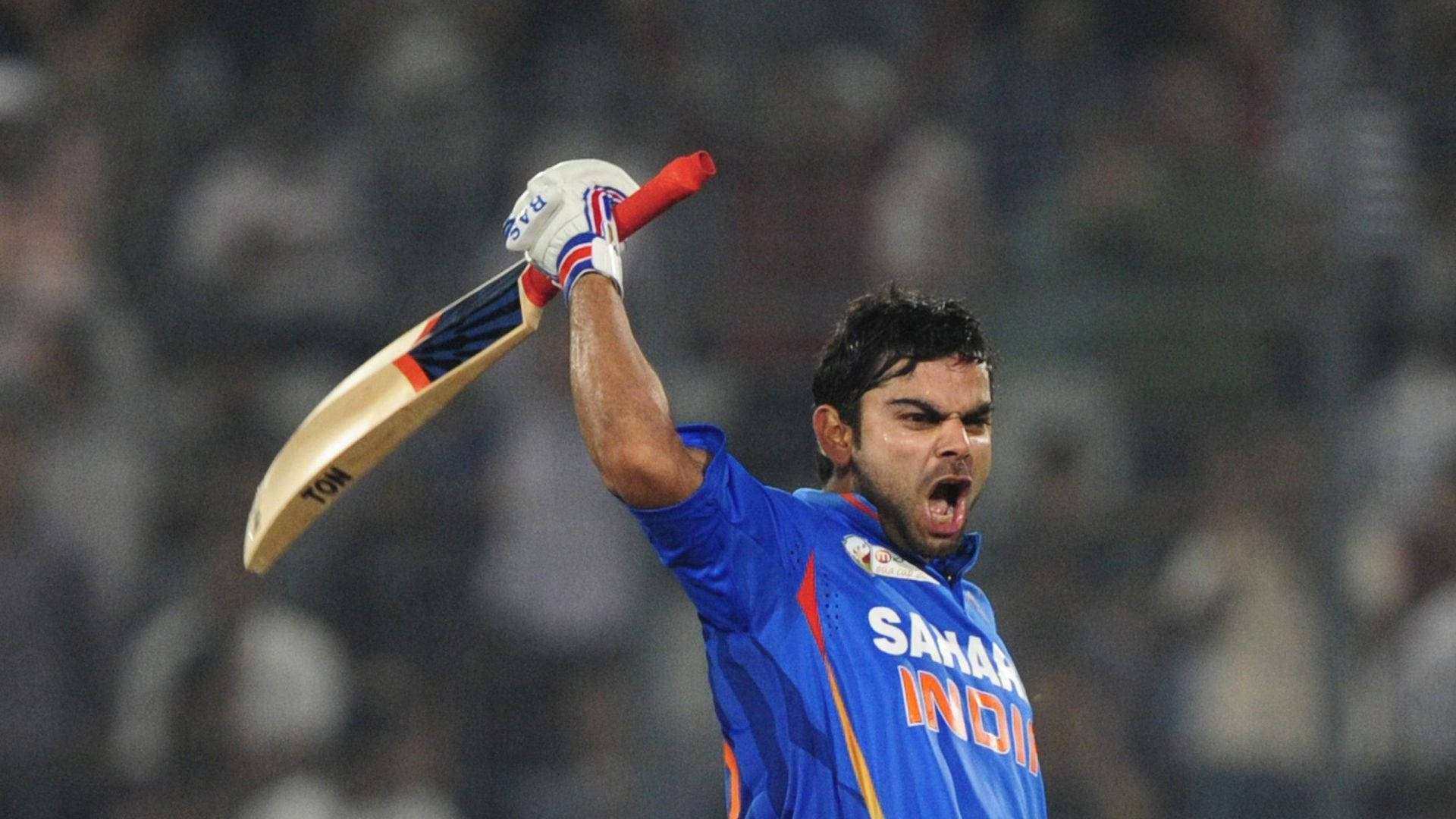 Virat Kohli, blue jersey, bat, Full HD Desktop Wallpaper