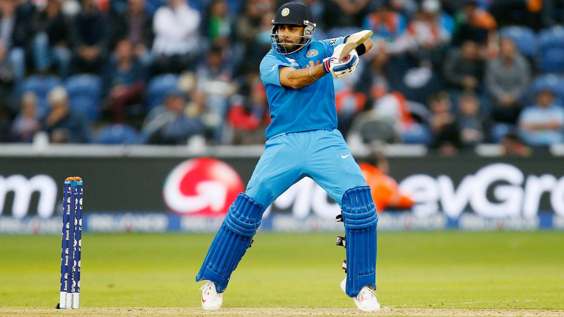 Virat Kohli, blue uniform, green field, Full HD Desktop Wallpaper