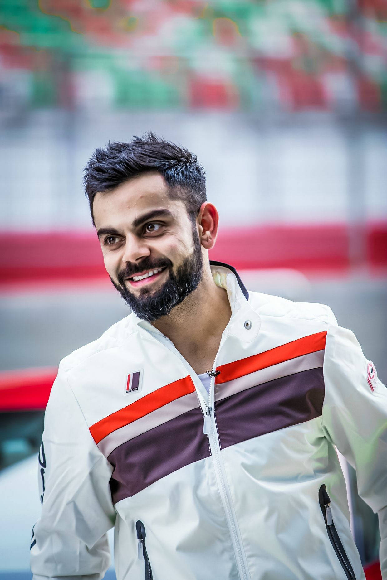 Virat Kohli, white jacket, red and maroon stripes, HD Phone Wallpaper