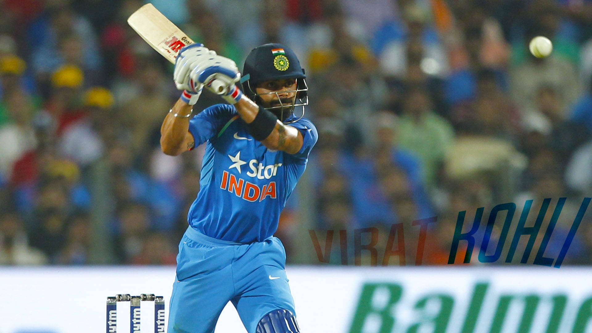 Virat Kohli, blue India uniform, bat, Full HD Desktop Wallpaper