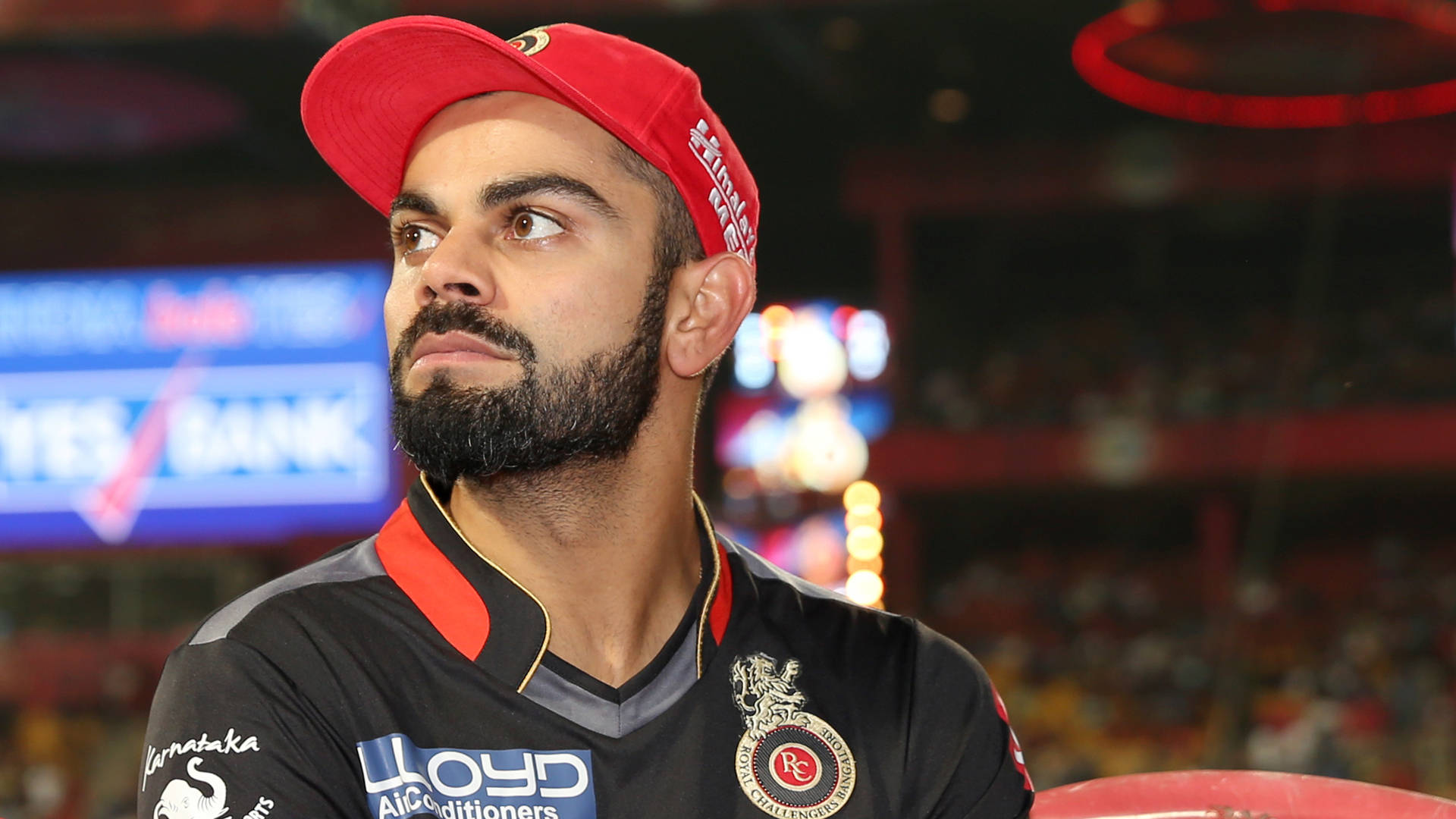 Virat Kohli, red cap, black jersey, Full HD Desktop Wallpaper