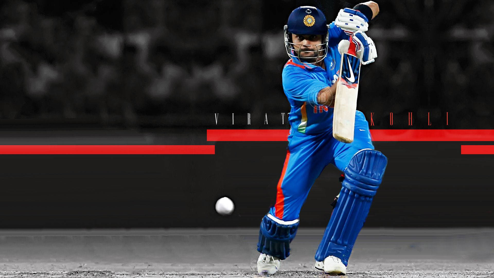 Virat Kohli, blue uniform, mid-swing, Full HD Desktop Wallpaper