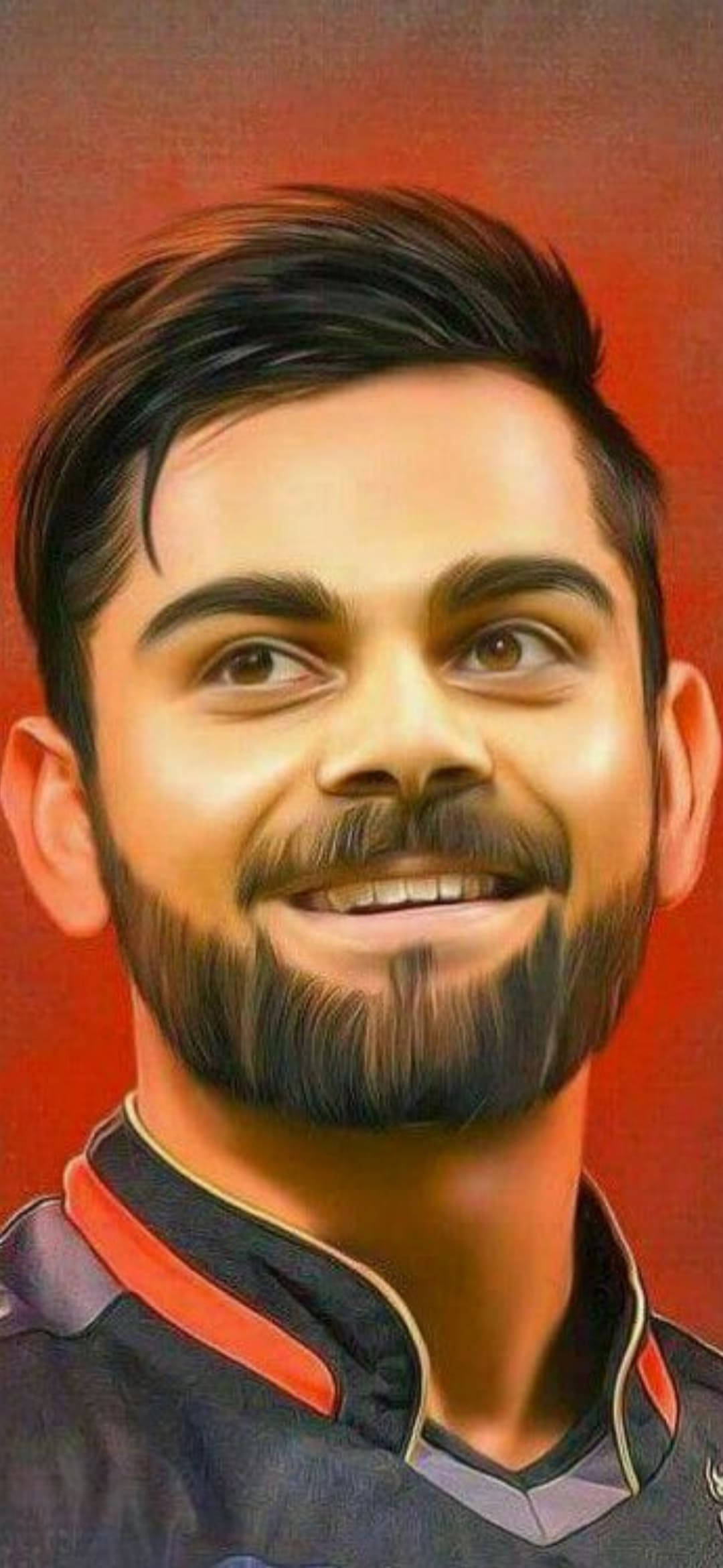 Virat Kohli, digital portrait, smiling man, Full HD Phone Wallpaper