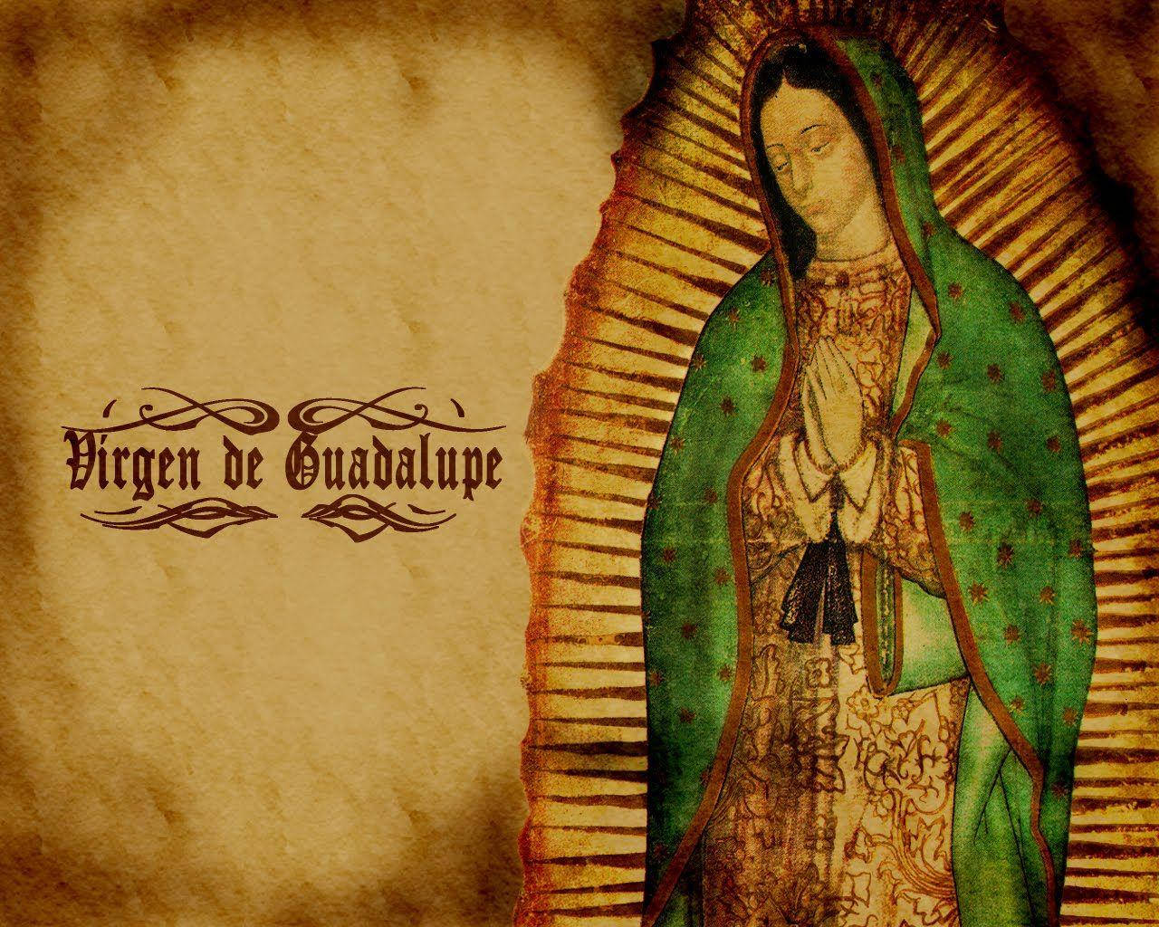 Virgen de Guadalupe, green cloak, golden rays, HD Desktop Wallpaper