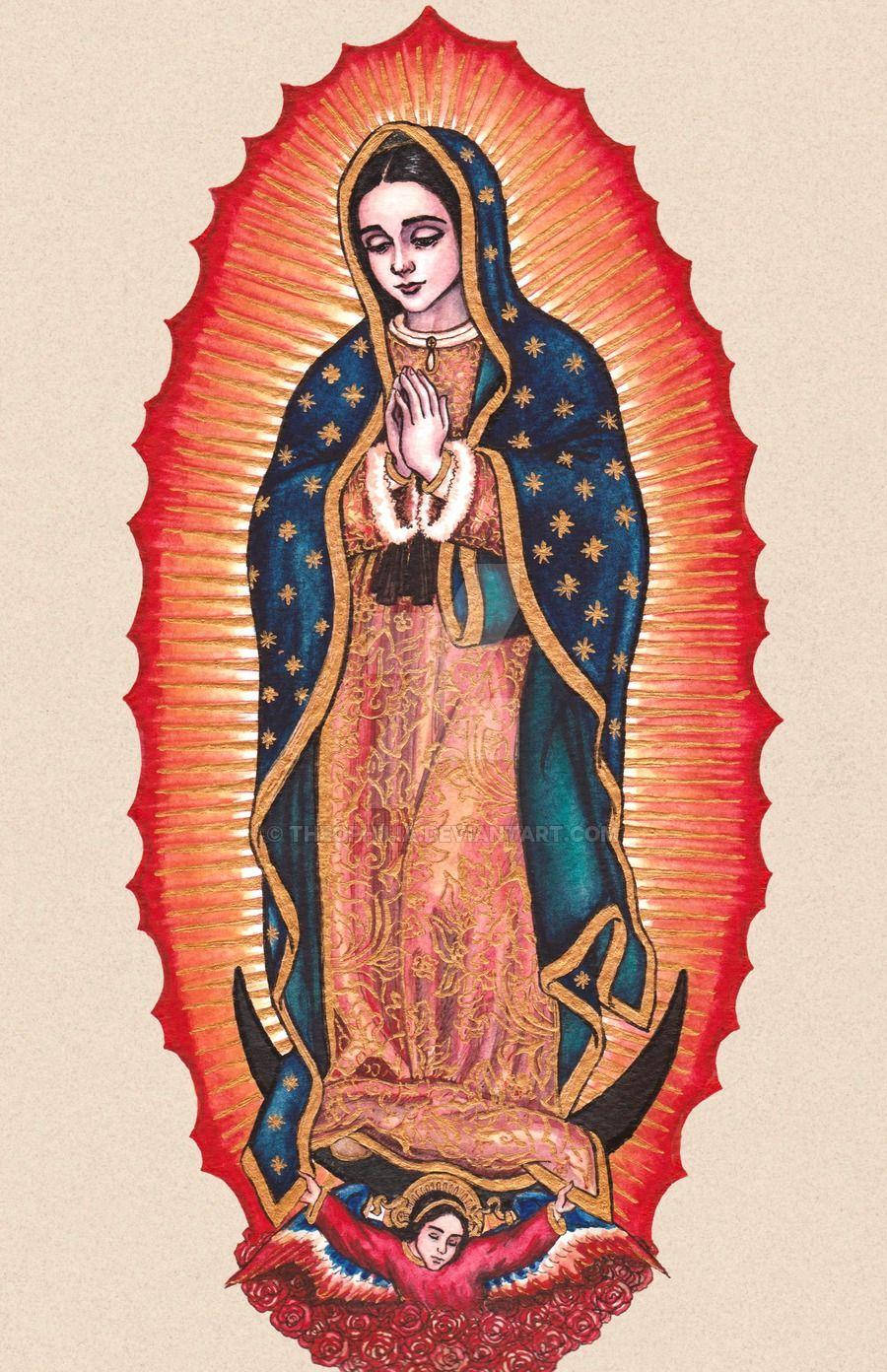 Virgen De Guadalupe, red halo, star-studded blue mantle, HD Phone Wallpaper