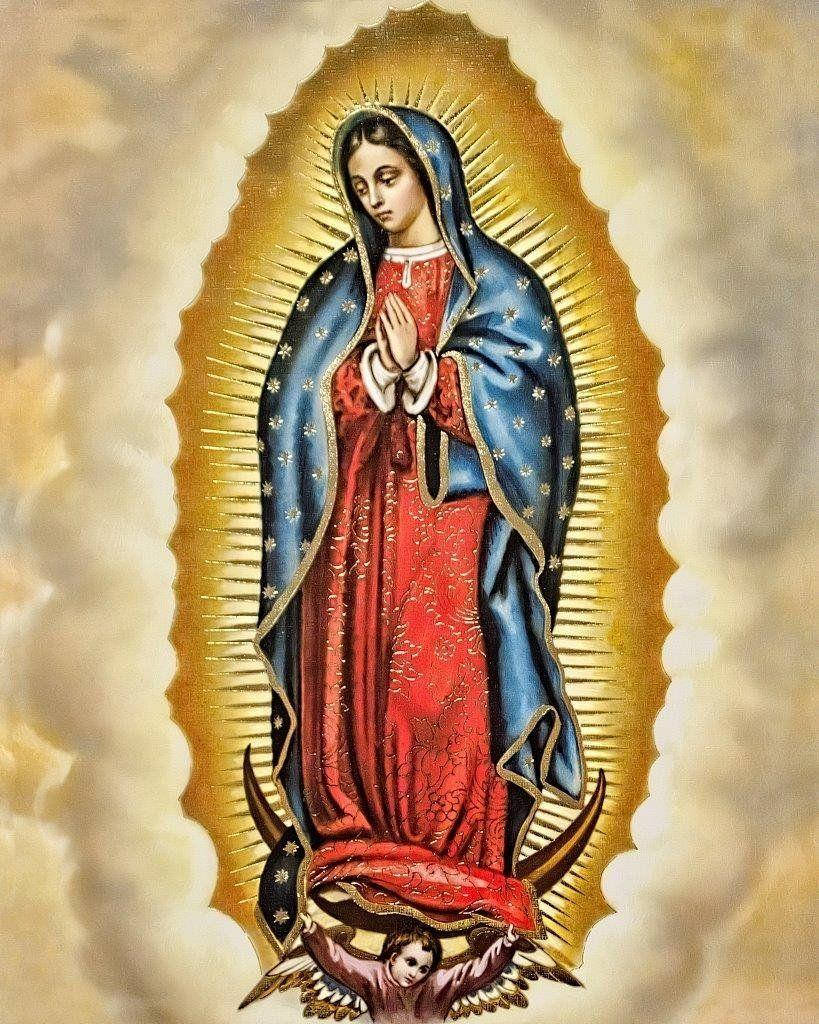 Virgen De Guadalupe, golden halo, blue starry cloak, SD Phone Wallpaper