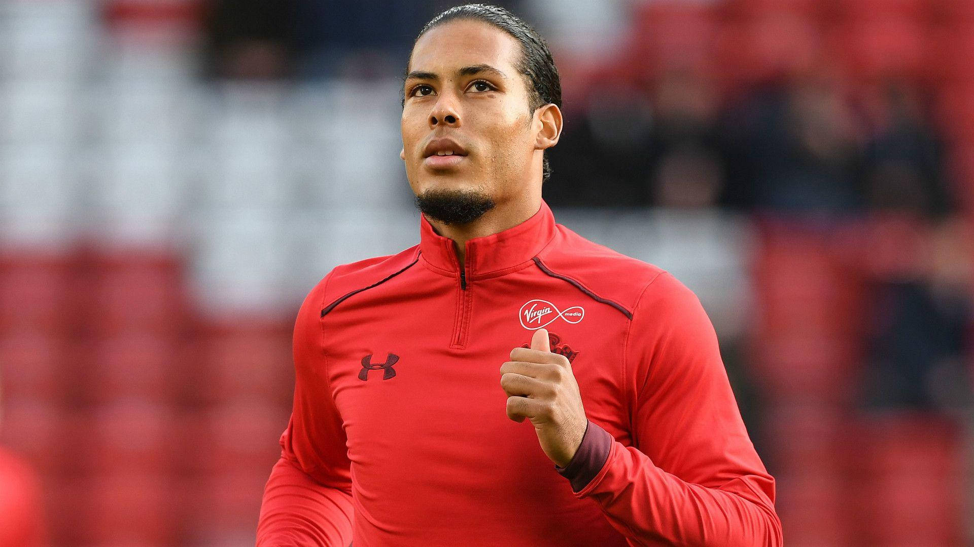 Virgil van dijk, red training top, stadium pitch, Full HD Desktop Wallpaper