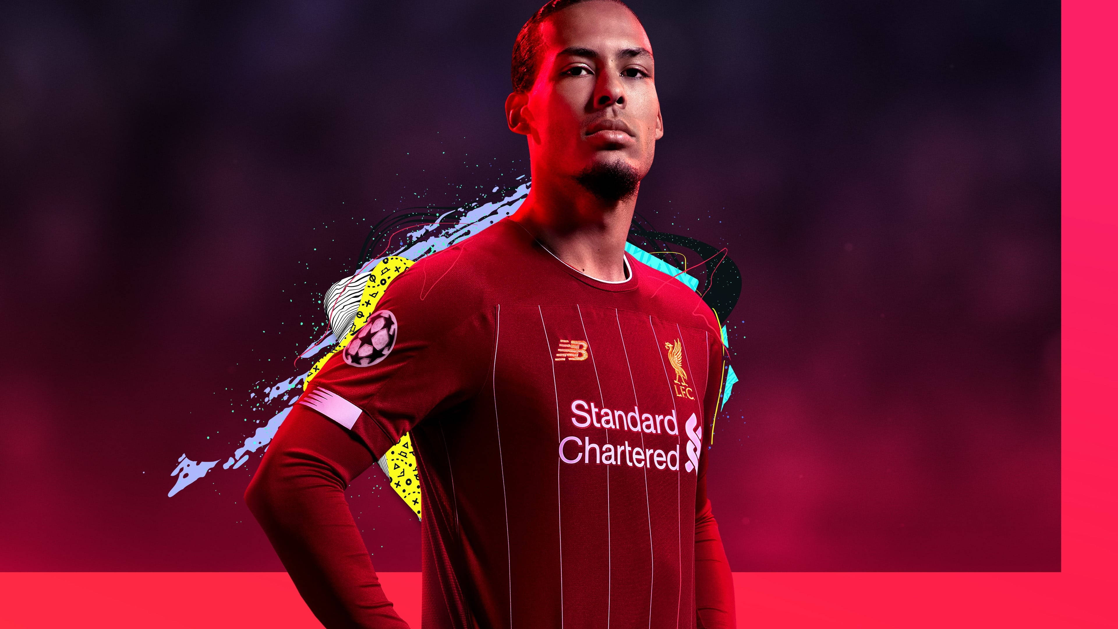 Virgil van Dijk, red Liverpool jersey, neon pink, 4K Desktop Wallpaper