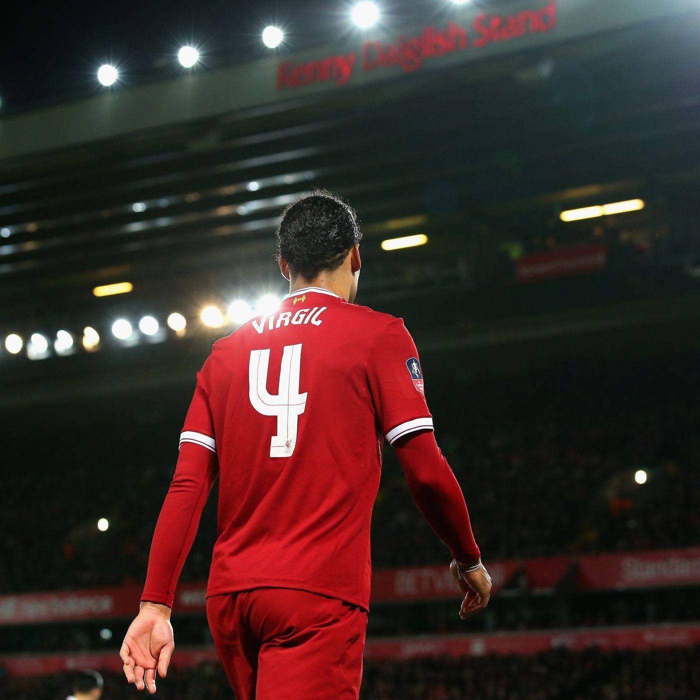 Virgil van Dijk, red Liverpool jersey, number 4, HD Desktop Wallpaper